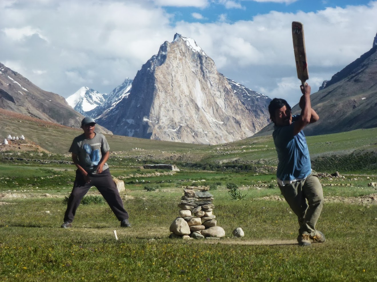 An improvised Sunday afternoon cricket match in what must be the most scenic cricket pitch in the world. A rest day in Kargiakh on a long trek from Lamayuru to Darsha through the Zanskar valley in Ladakh, India.